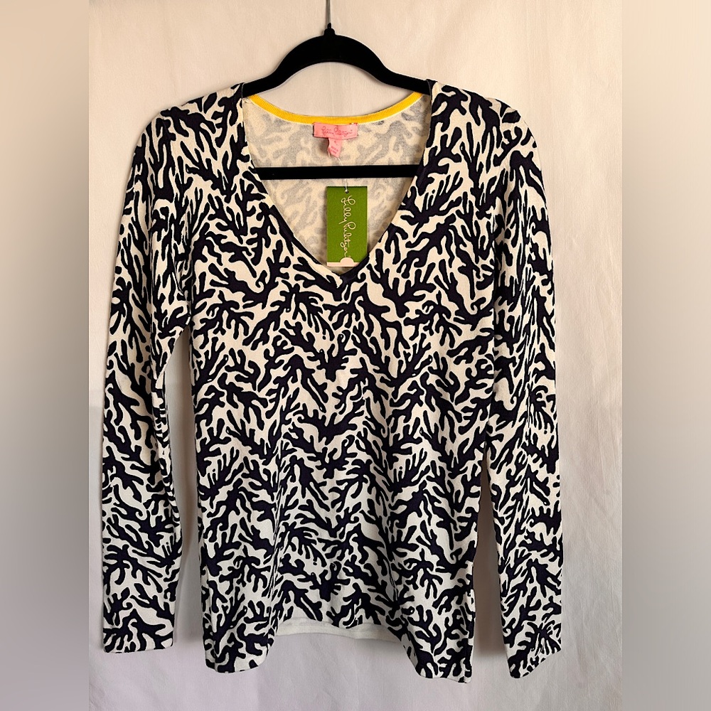 Lilly Pulitzer Women’s Adelaide Sweater Bright Navy Treasure V-Neck Size Small